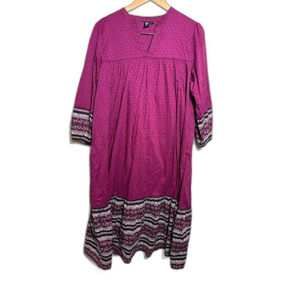 Anna Sui x Uniqlo Dress Women's Large Pink Purple Prarie Boho Peasant 60s 70s - Picture 2 of 5